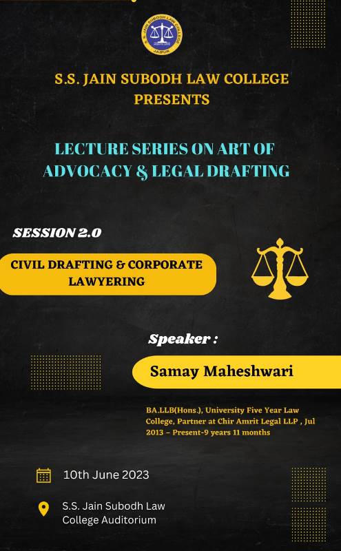 Lecture Series on Art of Advocacy and Legal Drafting ( Civil Drafting and Corporate Lawyering)